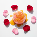Rose and Honey Bliss pink loofah soap bar with rose petals and honey drizzle